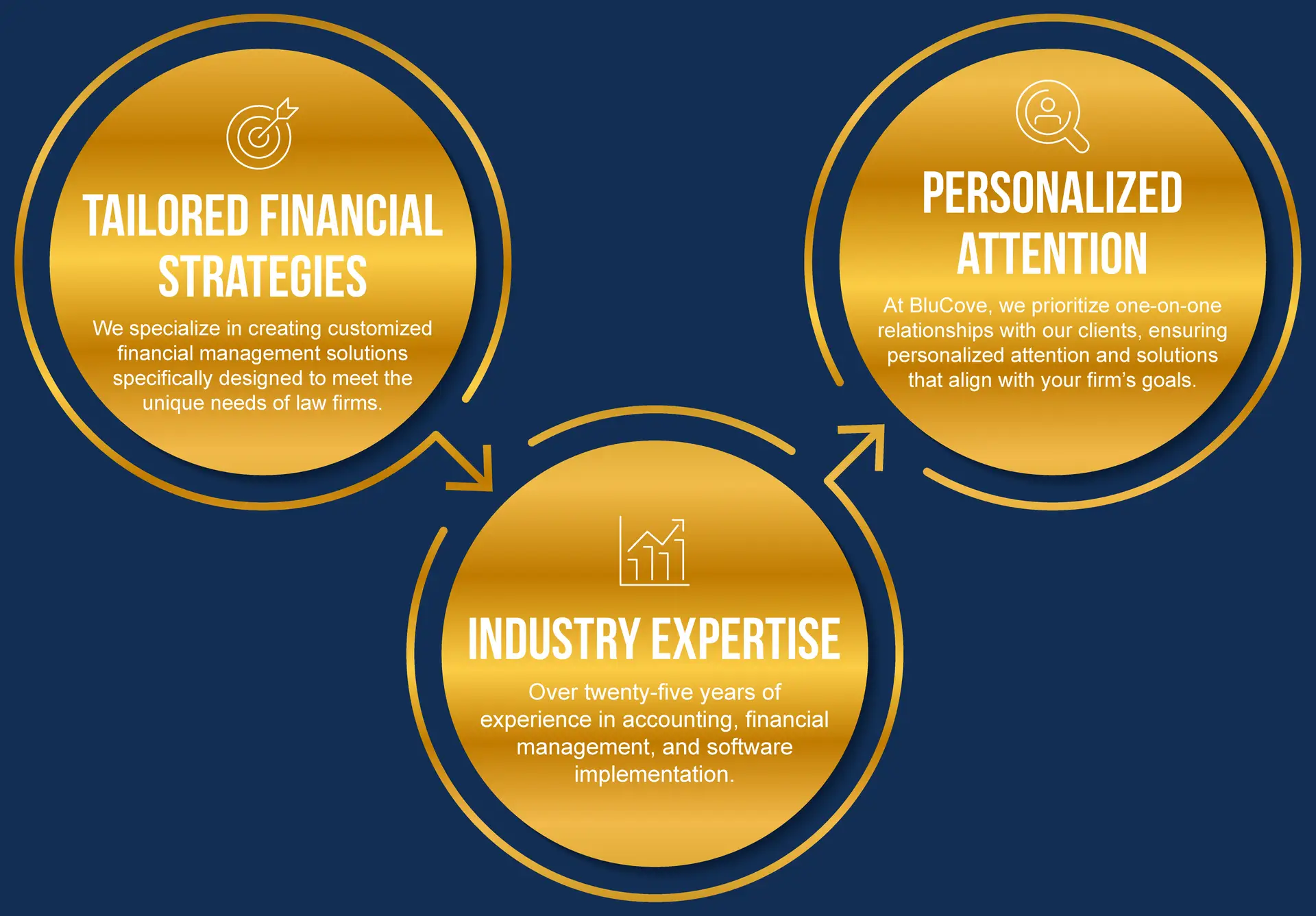 Infographic show why you should choose BluCove: tailored financial strategies, industry expertise, and personalized attention.